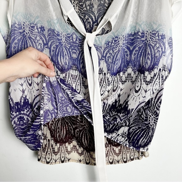 CAbi - Purple & White Sheer Blouse with Neck Ties - Sz. Med - Picture 5 of 7